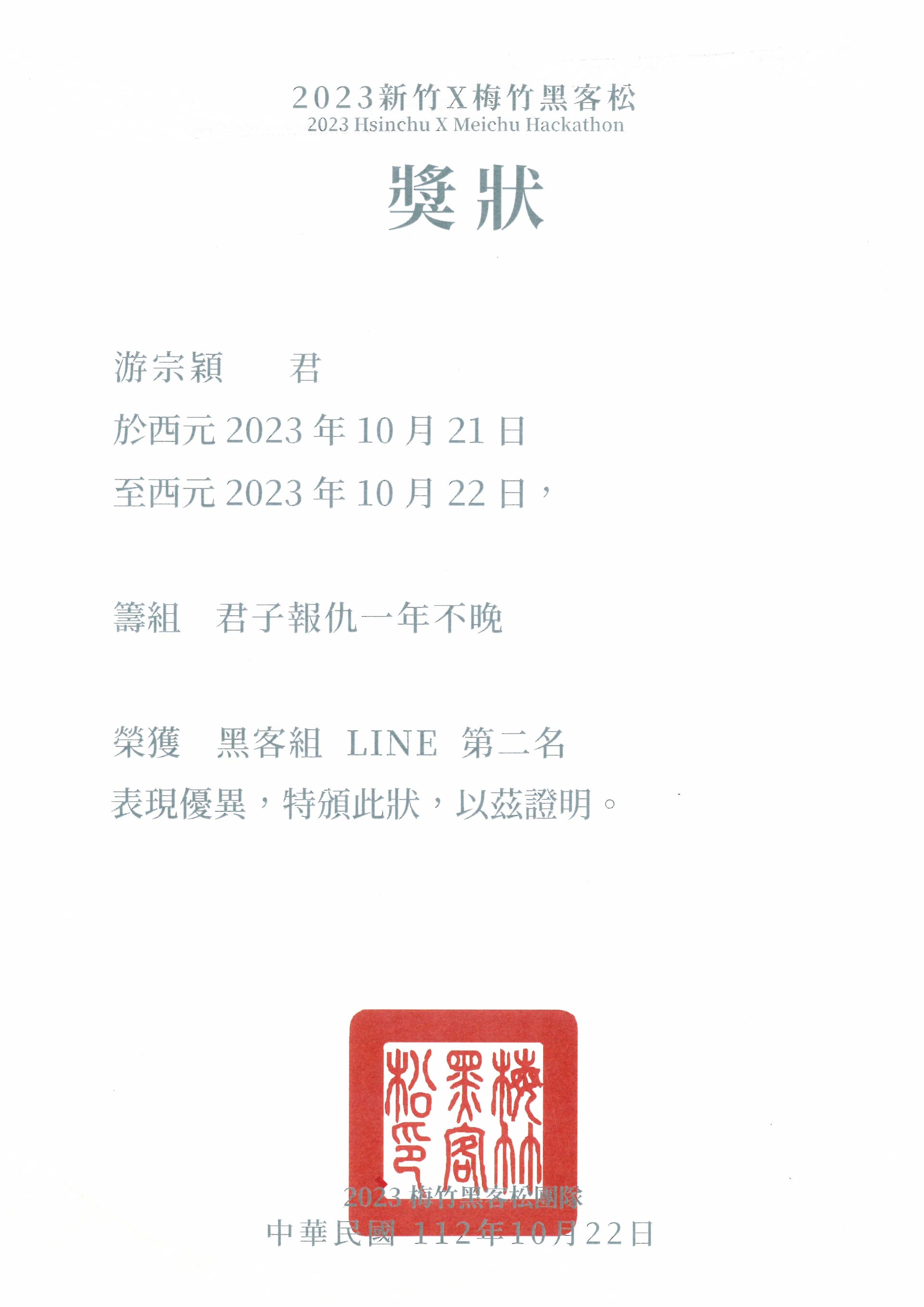 Hackathon Second Place