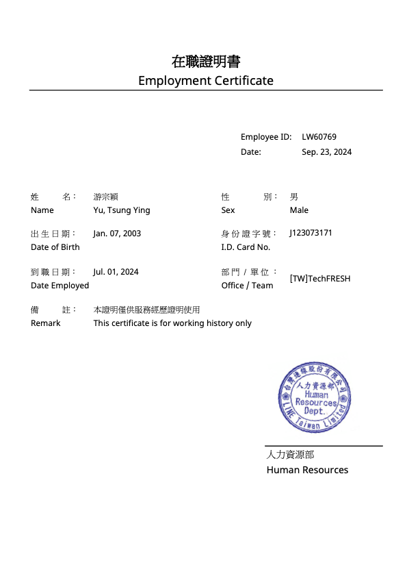 LINE TechFRESH Certificate