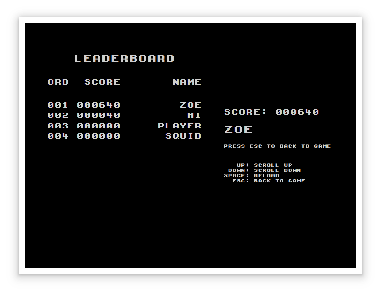 Tetris Leaderboard Screenshot
